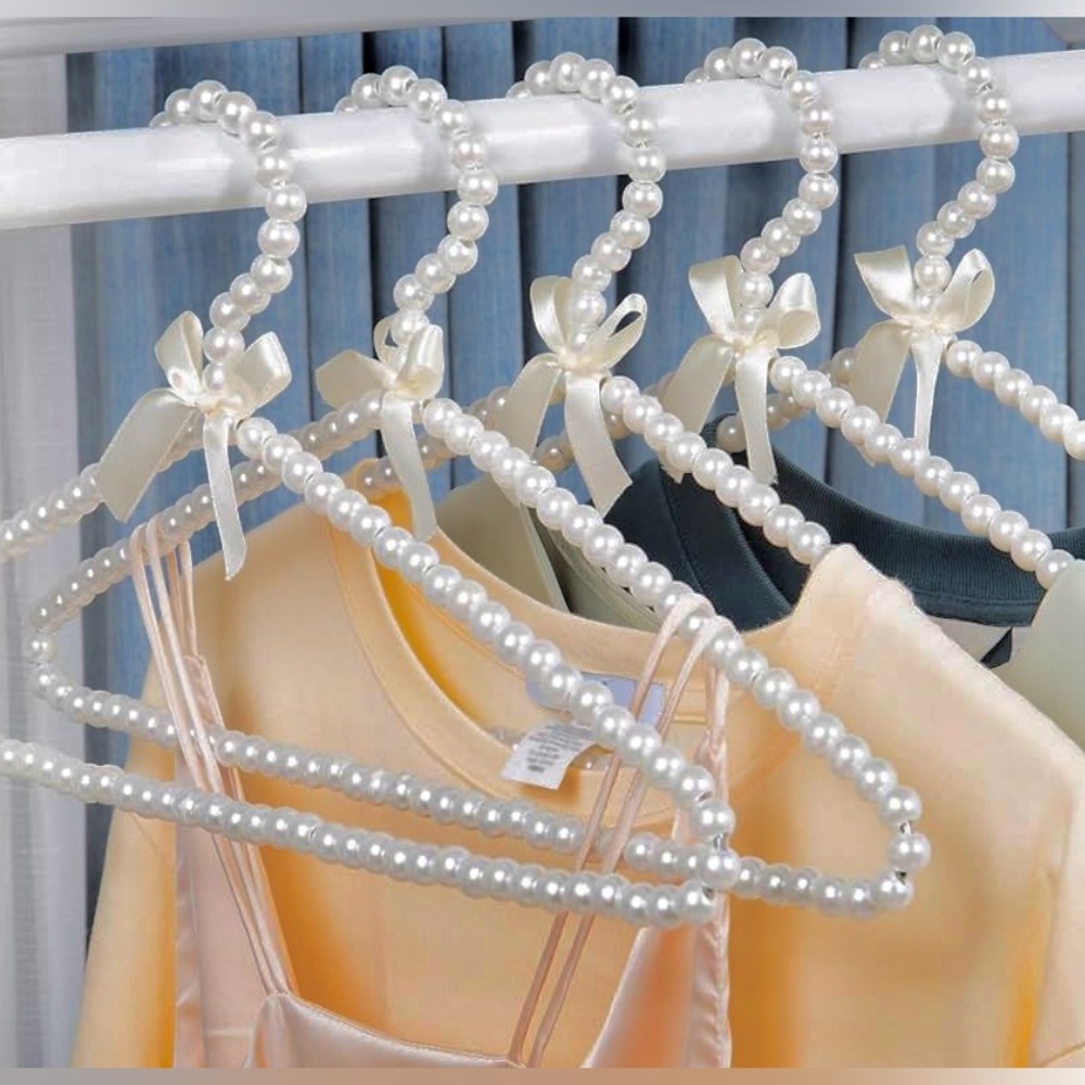 Elegant NIP set 2 Pearl Beaded Hangers with Satin Bows